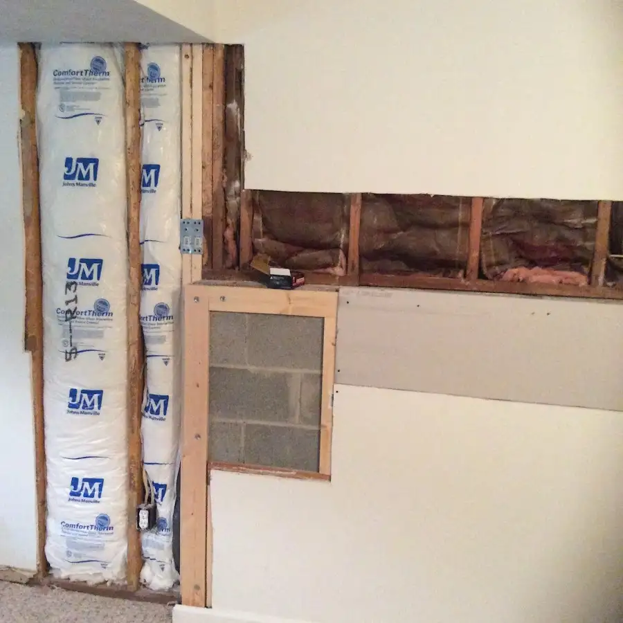 Wall insulation replacement during Basement Flood Cleanup in Groton